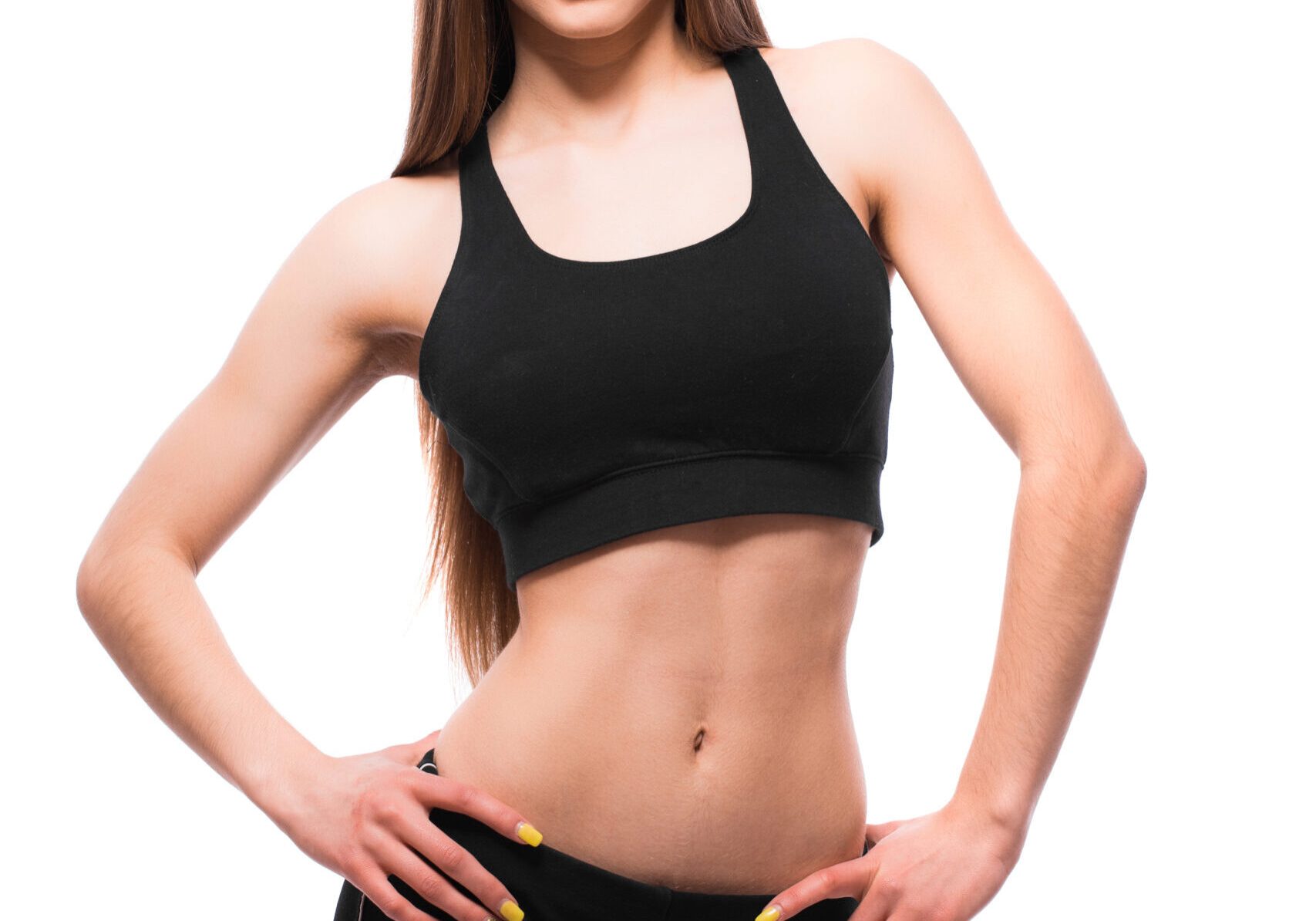 fitness woman portrait isolated on white background. smiling happy female fitness model looking at camera. fresh beautiful fitness woman.